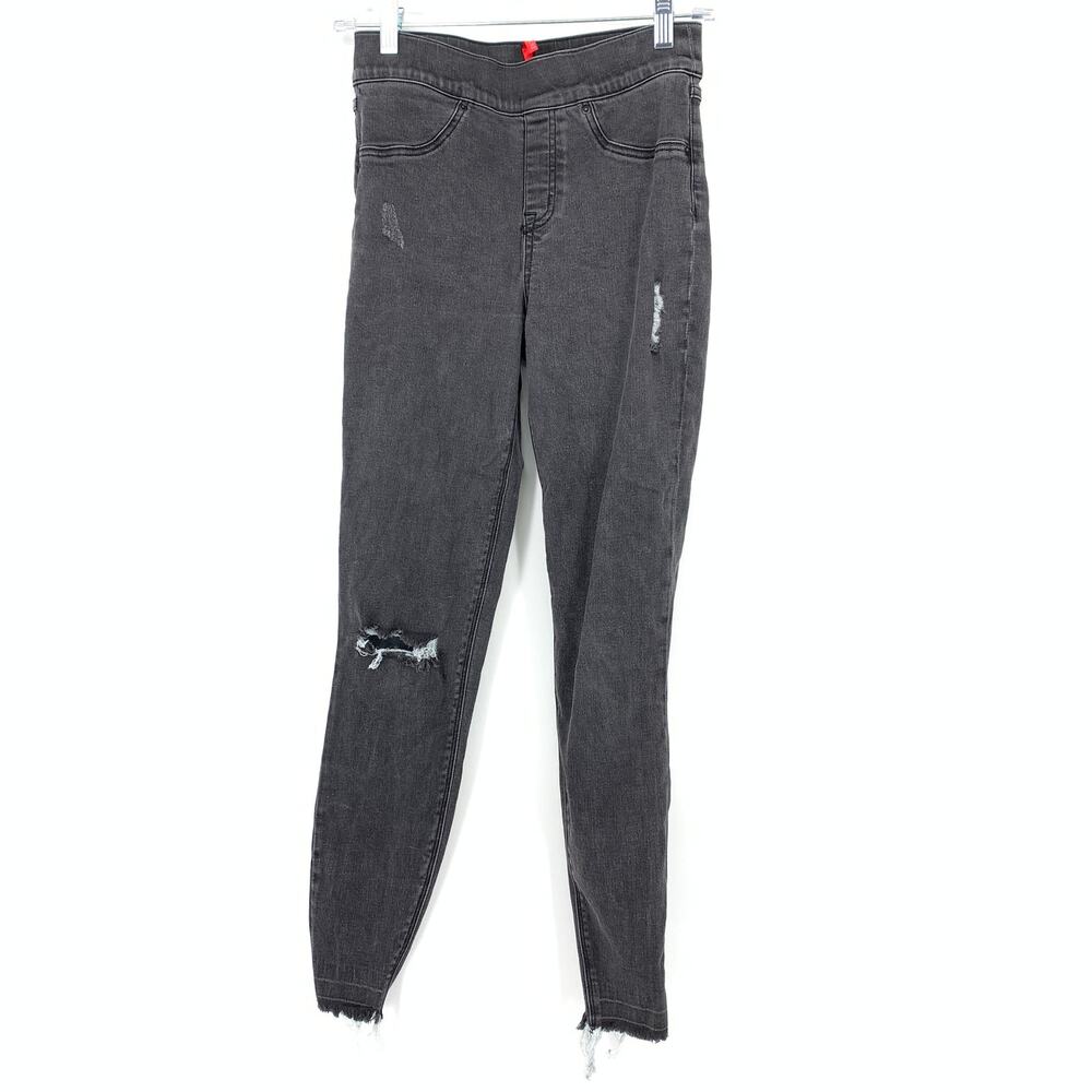 Spanx Skinny Jean Leggings Womens Size Small Washed Black Gray Distressed
